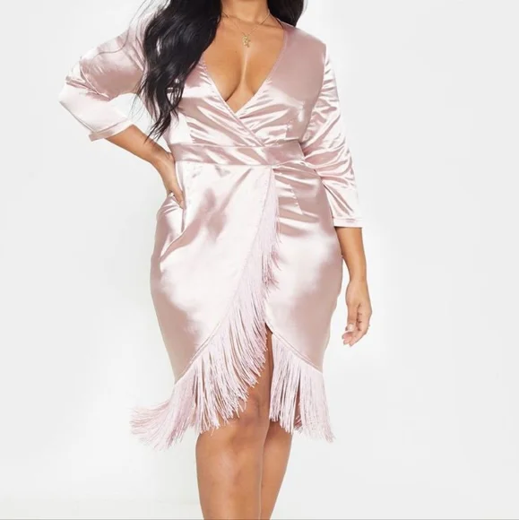dusty pink satin wrap dress Size S Eva 3522 Dusty Rose Bridesmaid Dress – Bridal Sense